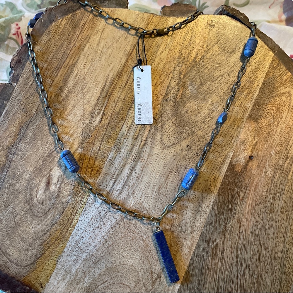 AUREUS + ARGENT Necklace Lapis PURPLE Blue  Stone Raw Brass Banana Republic NWT